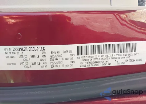 2010 Dodge Grand Caravan Crew z USA, uszkodzony, nr VIN 2D4RN6DXXAR488760